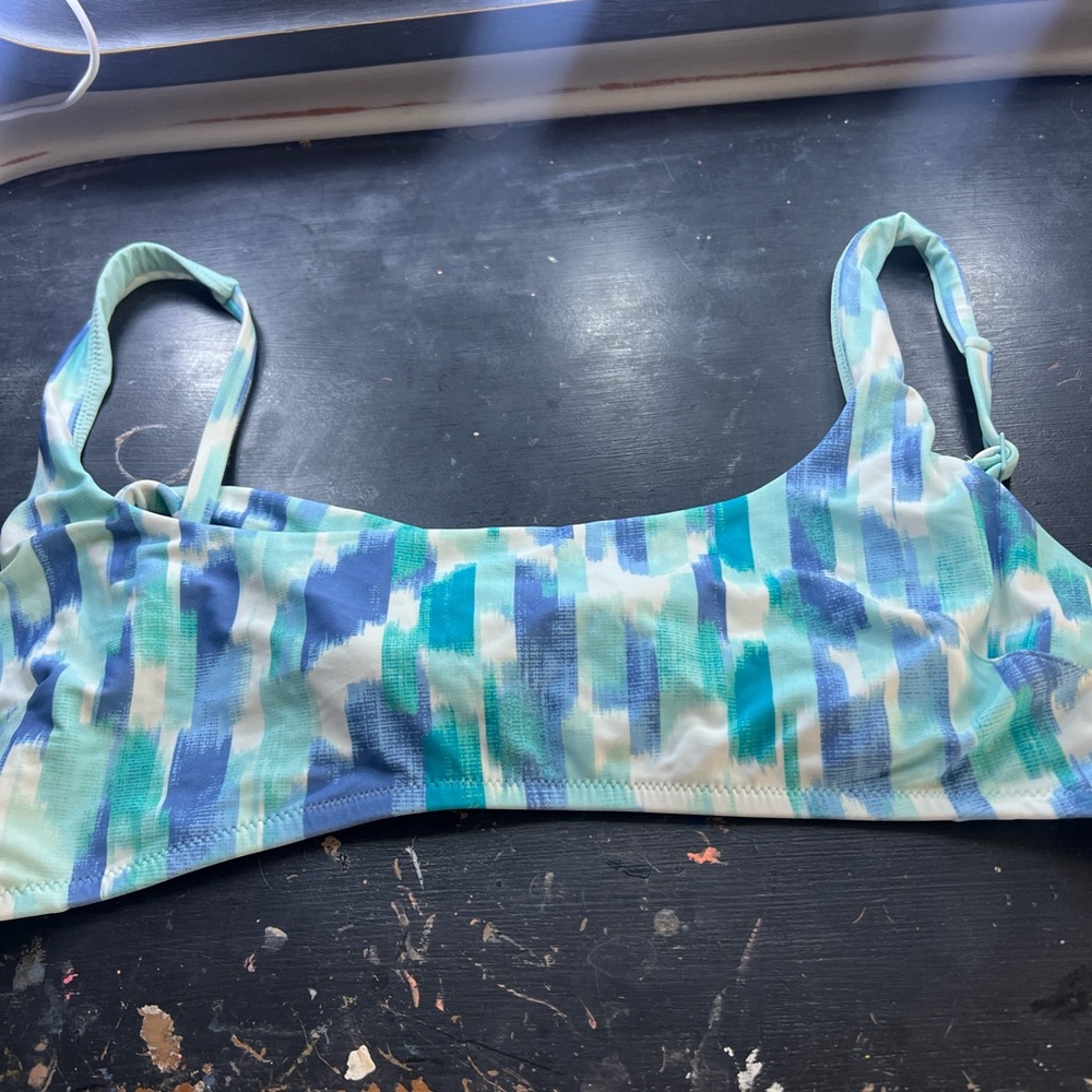 Aerie Blue and Green Bikini Swim Top with Watercolor Design